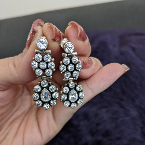 Sterling silver cz dangle earrings - Picture 3 of 3